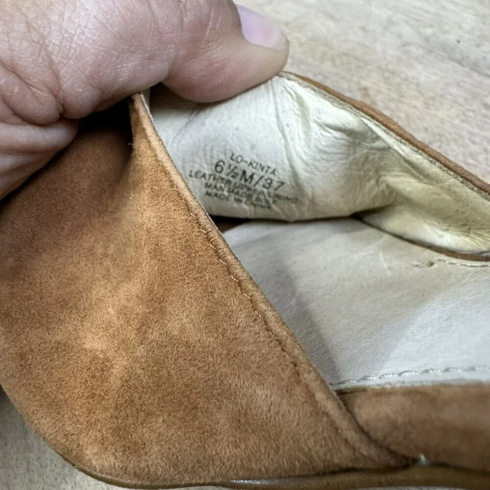 Louise Et Cie 37 /  6.5M Brown tan Suede Peep Toe Heels Ankle Strap Stacked heel